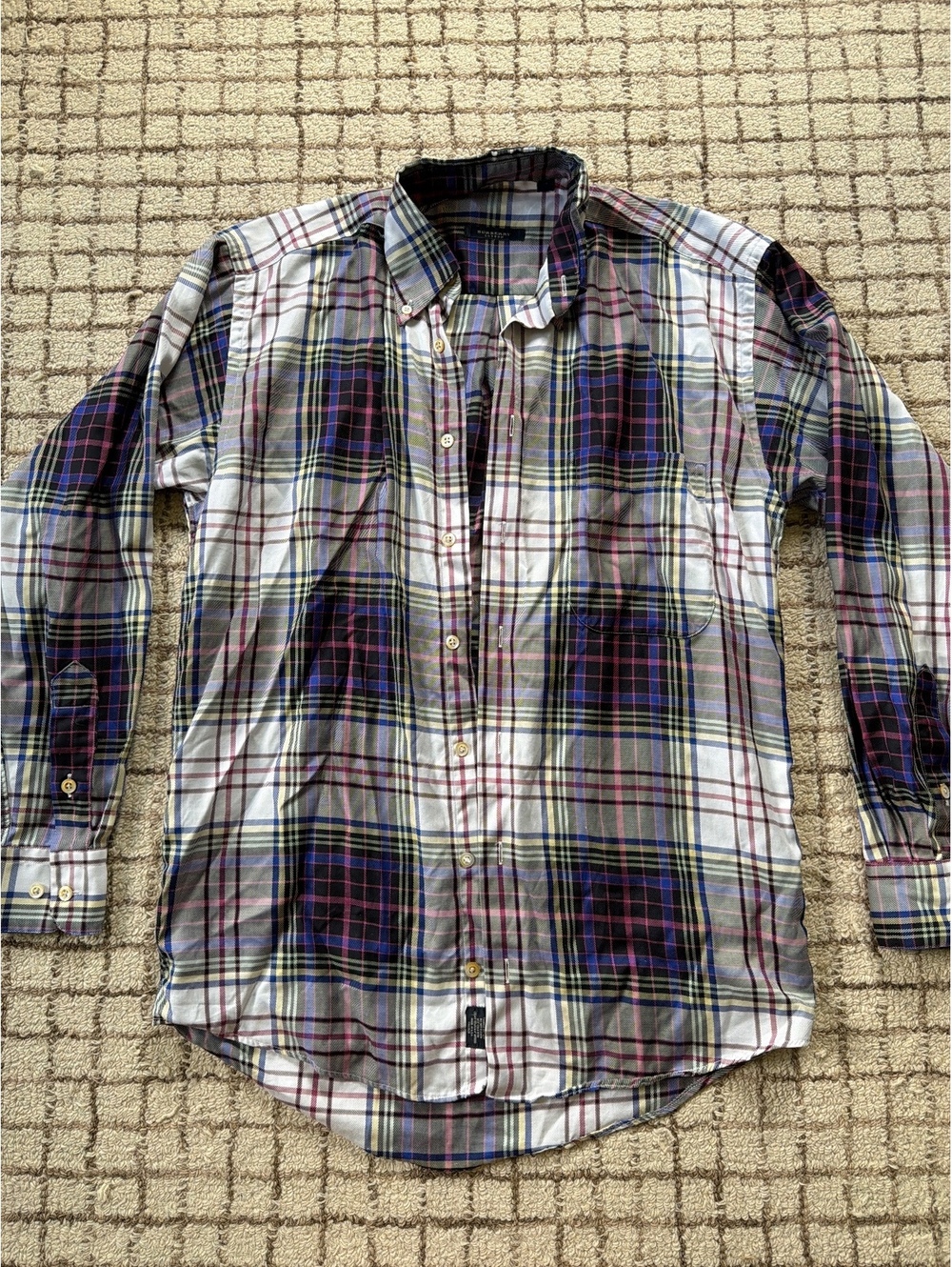 Burberry London Men Plaid Button Down Shirt Purple M USA Vintage Preppy Academia